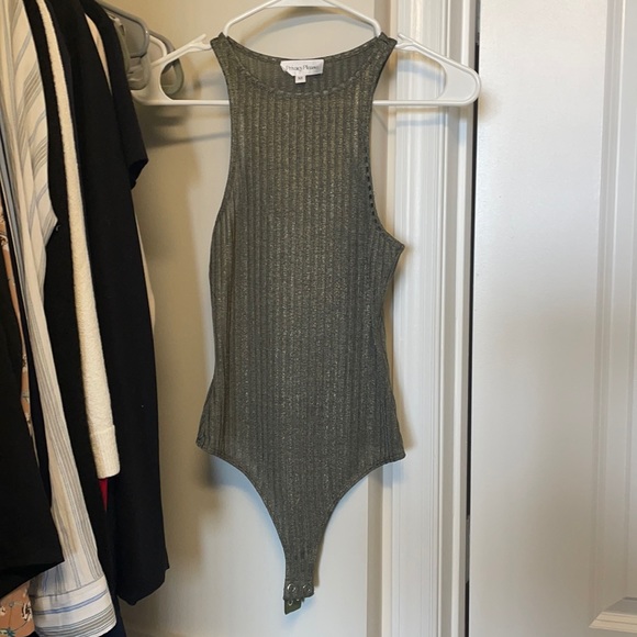 Privacy Please Tops - Sparkly green and gold body suit from Revolve